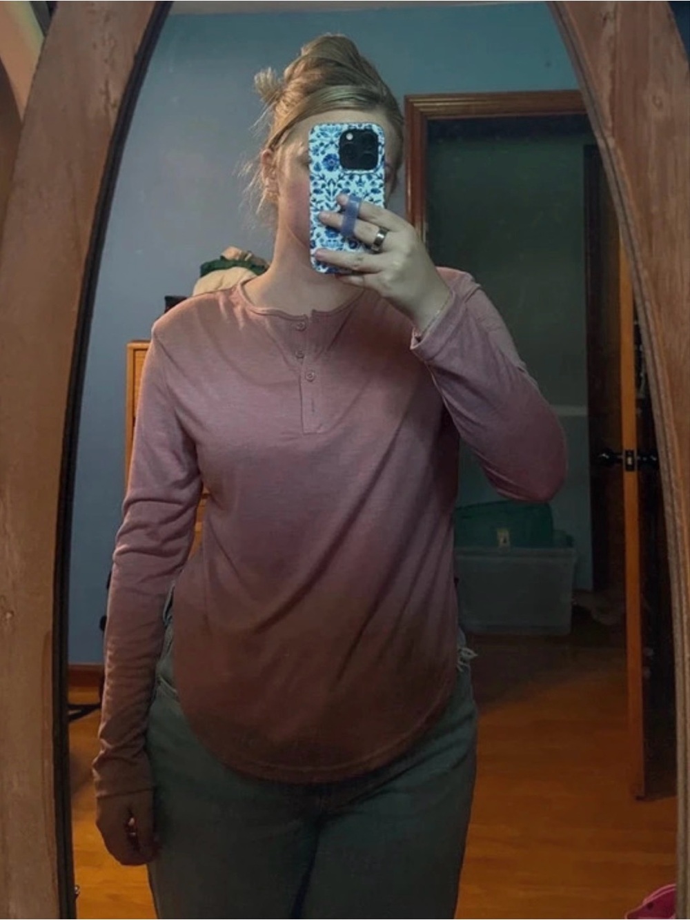 SHEIN Mauve Long-Sleeve Henley Top